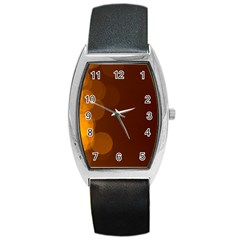 Yellow And Orange Blurred Lights Orange Gerberas Yellow Bokeh Background Barrel Style Metal Watch