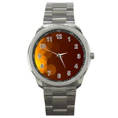 Yellow And Orange Blurred Lights Orange Gerberas Yellow Bokeh Background Sport Metal Watch by Amaryn4rt