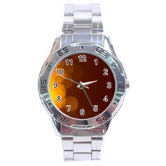 Yellow And Orange Blurred Lights Orange Gerberas Yellow Bokeh Background Stainless Steel Analogue Watch