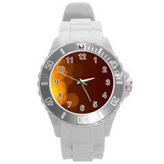 Yellow And Orange Blurred Lights Orange Gerberas Yellow Bokeh Background Round Plastic Sport Watch (l)