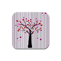 Valentine s Day Tree Rubber Square Coaster (4 Pack) 