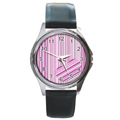 Pink Love Pattern Round Metal Watch