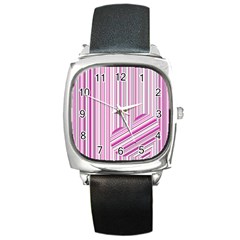 Pink Love Pattern Square Metal Watch