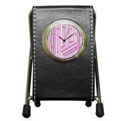 Pink Love Pattern Pen Holder Desk Clocks by Valentinaart