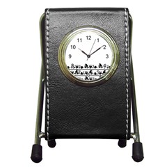 Simple Black And White Design Pen Holder Desk Clocks by Valentinaart