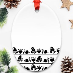 Simple Black And White Design Oval Ornament (two Sides)