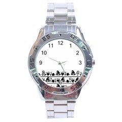 Simple Black And White Design Stainless Steel Analogue Watch