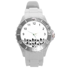 Simple Black And White Design Round Plastic Sport Watch (l)