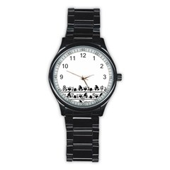 Simple Black And White Design Stainless Steel Round Watch