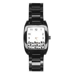 Simple Black And White Design Stainless Steel Barrel Watch