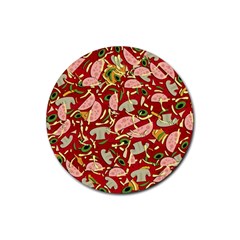 Pizza Pattern Rubber Coaster (round)  by Valentinaart