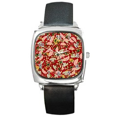 Pizza Pattern Square Metal Watch by Valentinaart