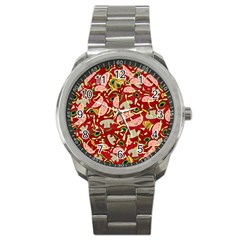 Pizza Pattern Sport Metal Watch by Valentinaart