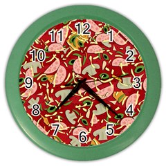 Pizza Pattern Color Wall Clocks by Valentinaart