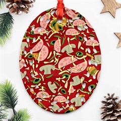 Pizza Pattern Oval Filigree Ornament (two Sides)