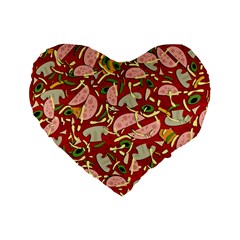 Pizza Pattern Standard 16  Premium Flano Heart Shape Cushions by Valentinaart