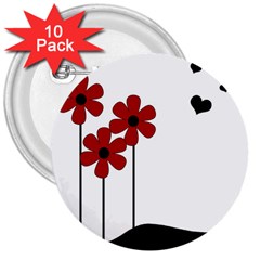 Flowers 3  Buttons (10 Pack) 