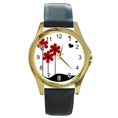 Flowers Round Gold Metal Watch