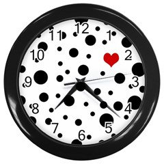 Dots And Hart Wall Clocks (black) by Valentinaart