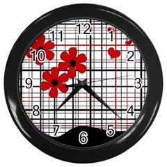 Cute Floral Desing Wall Clocks (black) by Valentinaart