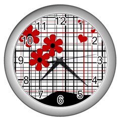 Cute Floral Desing Wall Clocks (silver)  by Valentinaart