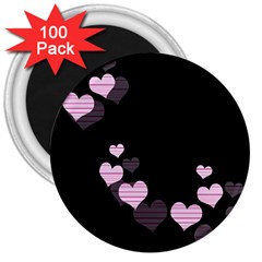 Pink Harts Design 3  Magnets (100 Pack)