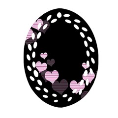 Pink Harts Design Oval Filigree Ornament (two Sides)