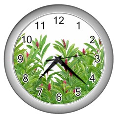 Tropical Floral Print Wall Clocks (silver) 