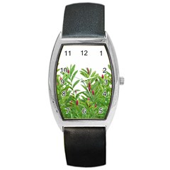 Tropical Floral Print Barrel Style Metal Watch