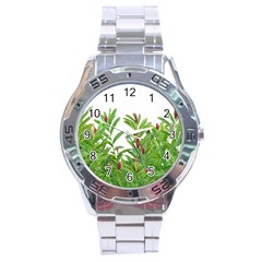 Tropical Floral Print Stainless Steel Analogue Watch