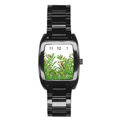 Tropical Floral Print Stainless Steel Barrel Watch