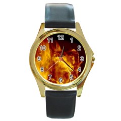 Ablaze Abstract Afire Aflame Blaze Round Gold Metal Watch