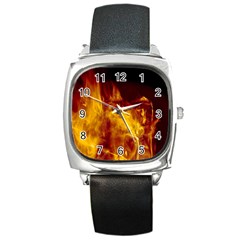 Ablaze Abstract Afire Aflame Blaze Square Metal Watch