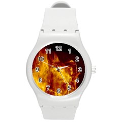 Ablaze Abstract Afire Aflame Blaze Round Plastic Sport Watch (m)