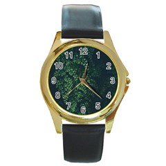 Abstract Art Background Biology Round Gold Metal Watch