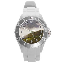 Agriculture Clouds Cropland Round Plastic Sport Watch (l)