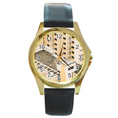 Apartments Architecture Building Round Gold Metal Watch by Amaryn4rt