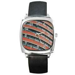 Architecture Building Glass Pattern Square Metal Watch by Amaryn4rt