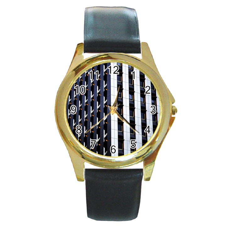 Architecture Building Pattern Round Gold Metal Watch