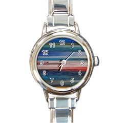 Background Horizontal Lines Round Italian Charm Watch