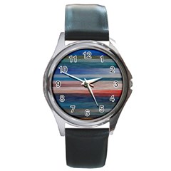 Background Horizontal Lines Round Metal Watch