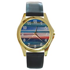 Background Horizontal Lines Round Gold Metal Watch