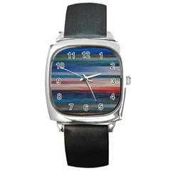 Background Horizontal Lines Square Metal Watch