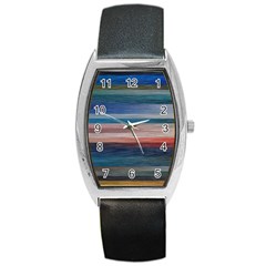 Background Horizontal Lines Barrel Style Metal Watch