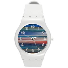 Background Horizontal Lines Round Plastic Sport Watch (m) by Amaryn4rt