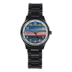 Background Horizontal Lines Stainless Steel Round Watch