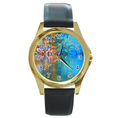 Background Texture Structure Round Gold Metal Watch by Amaryn4rt