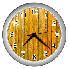 Background Wood Lath Board Fence Wall Clocks (silver)  by Amaryn4rt