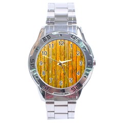 Background Wood Lath Board Fence Stainless Steel Analogue Watch