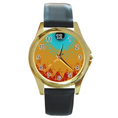 Bluesunfractal Round Gold Metal Watch